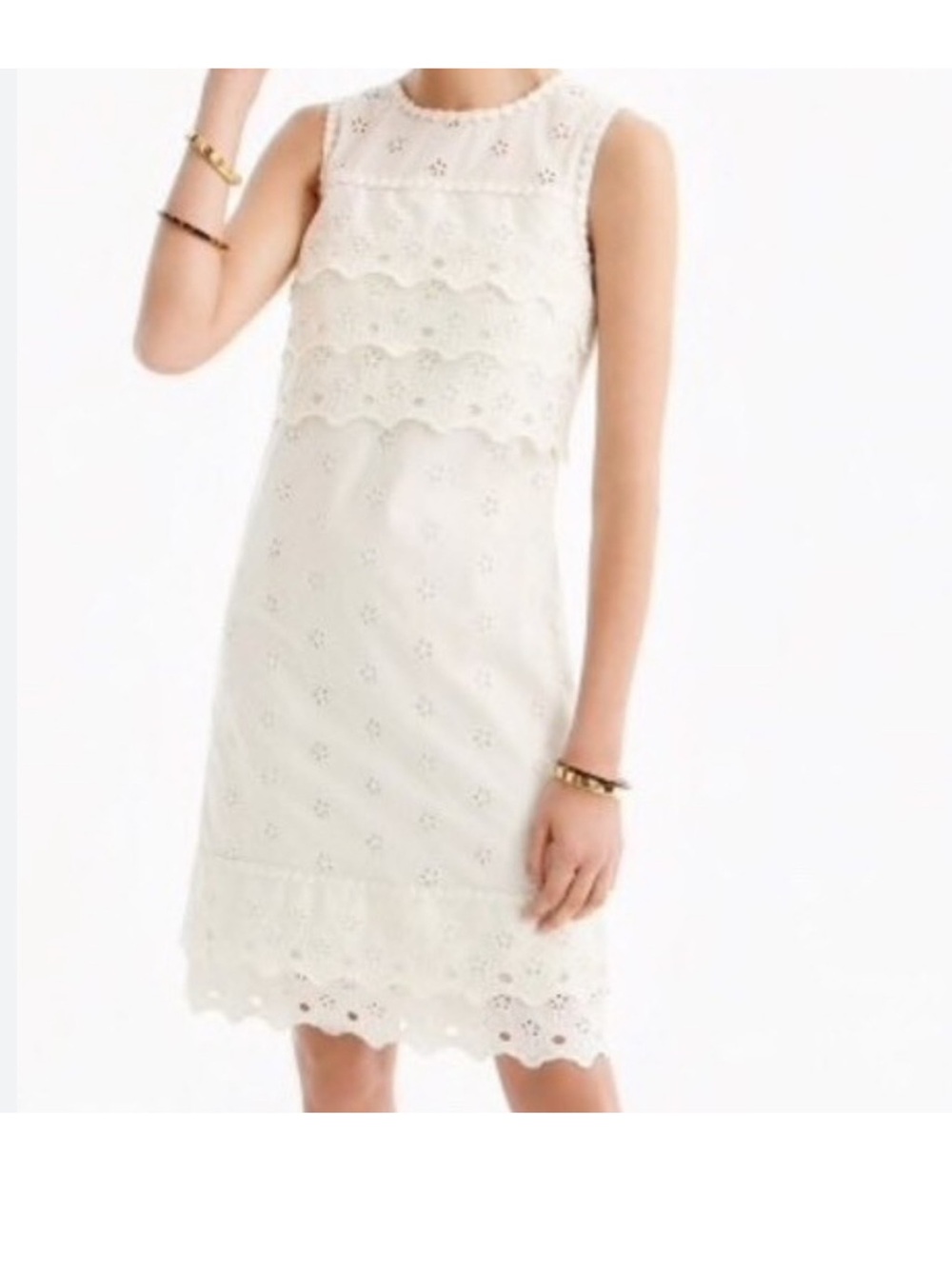J. Crew sz 8 Ivory Eyelet Lace Shift Dress cotton cottagecore neutral monochrome